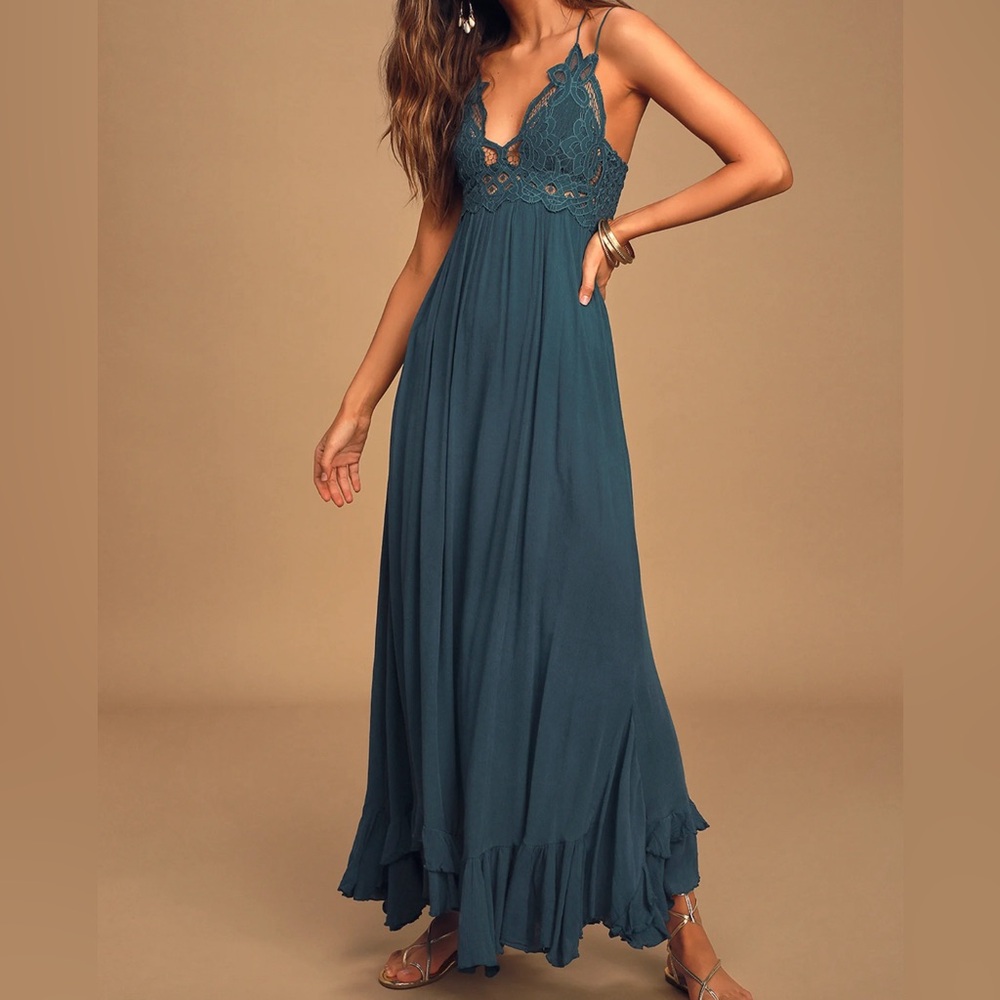 Free People Adella Slip Maxi Dress Turquoise Small S/P